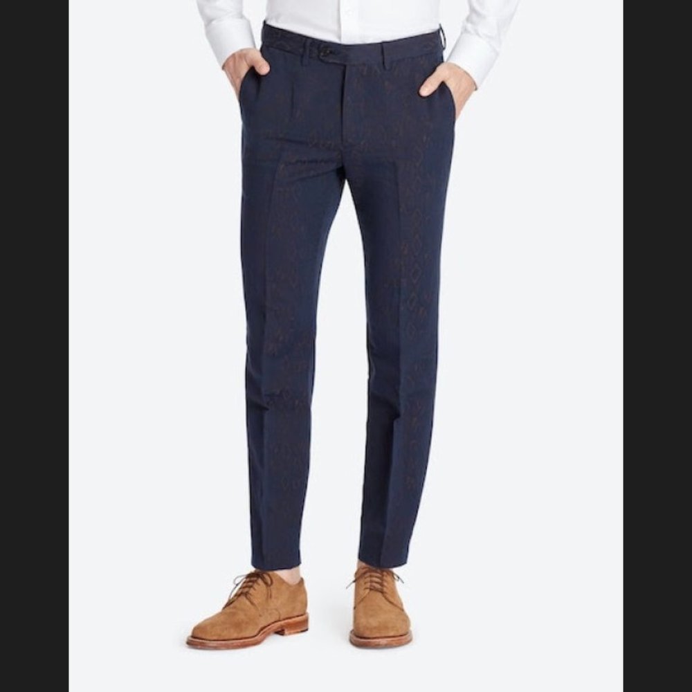 Bonobos Premium Linen Trouser (Slim) - Navy Patterned - 34 x 34